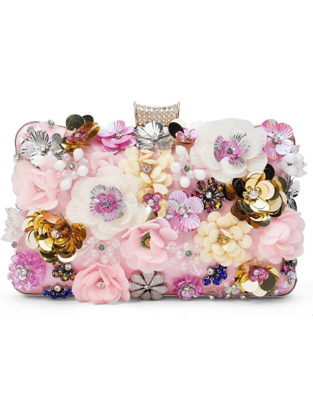 〽️ Women's Pink 3d Floral Sparkle Clutch Purse Evening Wedding Shoulder Bag
